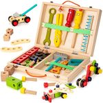 NESTA TOYS - Wooden Tool Kit Set with Tool Box | Pretend Play Portable Construction Tools Kit Toys for Kids | 33 Piece (3-8 Years)