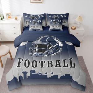 Erosebridal American Soccer Bed in A Bag Football City King 7 Pcs Bedding Set for Kids Boys Girls,Sports Rugby Comforter Set with Sheets for Ball Fans Gift,Competitive Ball Games Bed Set