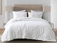 Chezmoi Collection Vivian 3-Piece Diamond Ruffle Quilted Trim Soft Washed Microfiber Comforter Set (Queen, White)