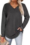 WIHOLL Womens Novelty Sweaters Long Sleeve Soft Slouchy Sweatshirts Dark Gray M