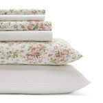 Laura Ashley Home - Queen Sheets, Cotton Percale Bedding Set, Crisp & Cool Home Decor (Marissa Coral, Queen)