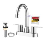 KUZOR Centerset Bathroom Faucets 2 Handle 3 Hole Bathroom Sink Faucet Brushed Nickel Bathroom Faucet 4 Inch Swivel Spout with Pop Up Drain and Water Supply Hoses