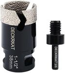 1-1/2” Diamond Core Drill Bit 38mm Vacuum Brazed Hole Saw with Cutting Flutes for Granite Quartz Porcelain Tile Hard Materials 5/8-11 Female Thread & 3/8” Hex Shank Adapter Fit Angle Grinders & Drills