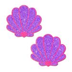 PASTEASE Nipple Cover Pasties - Mermaid: Glitter Purple and Pink Seashell - Aesthetic Outfit Accessory for St. Patrick's Day | Festival Rave EDM Party or Club