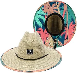 EOZY Chapeau de sauvetage en paille pour homme et femme, imprimé sous le bord, chapeau de paille pour la plage, l'extérieur, la pêche, la randonnée - - Medium