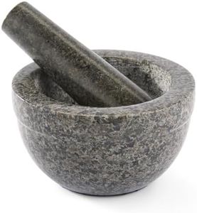 RÖSLE Mortier en granit, mortier en pierre de haute qualité avec pilon pour herbes, épices, pâtes de curry ou pesto, fond antidérapant, pierre de granit noire, Gris