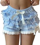 LSFYSZD Women's Multi-Layer Ruffled Frilly Lace Shorts Pants Knickers Panties Burlesque Bloomers Dance Shorts Pettipants, Blue, L