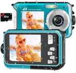 4K Underwater Camera 11FT Waterproof Camera with 32GB Card 56MP Autofocus Dual-Screen Selfie Underwater Camera for Snorkeling Waterproof Compact Floatable Digital Camera 1250mAh Battery Type-C (Blue)