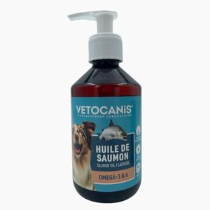 Vetocanis | Huile de Saumon pour Chien et Chat | Aliment Complémentaire Chien et Chat | A Base d'Oméga 3 et 6 | Hygiène et Santé du Chien et du Chat | 250 ML