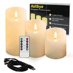 Autbye Flameless Candles Electric with Rechargeable Battery (2019 Advanced Edition) Extra Bright Ivory 3 Pack 4" 5" 6" Dripless Real Wax Pillars LED Smart Candle Flickering with 10-Key Remote Control