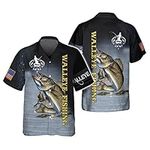 Walleye Fishing Hawaii Shirt Fly Fishing with American Flag Button Up T-Shirt Short Sleeve Aloha Tshirt for Fisher Fisherman, Multicolor, XX-Large