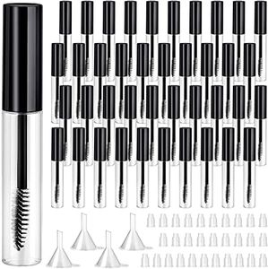 40 Pieces 10 ml Empty Mascara Tubes Eyelash Wand Refillable Clear Bottles Eyelash Cream Container Bottle with 4 Pieces Transparent Funnels Transferring Castor Oil for DIY Cosmetics (Black)