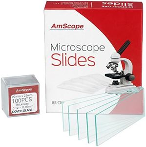 AmScope 72 Pre-Cleaned Blank Microscope Slides and 100 22x22mm Square Cover Glass