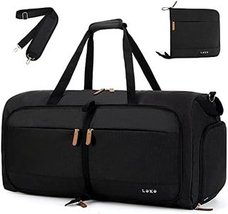 Lekebobor Travel Duffle Bag for Men, Large Capacity Overnight Bag for Men Women, Foldable Weekender Bag Gym Bag with Shoe Compartment, 60L, Black