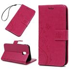 BADALink Samsung J3 2017 Case, Samsung Galaxy J3 Case 2017 PU Leather Case Embossed Butterfly Case Cover Flip Wallet Case for Samsung Galaxy J3 2017 (J330) with Card Holder & Wrist Strap,Rose Red