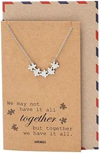 quan jewelry Puzzle Pieces Pendant Necklace with Greeting Quote Card, Siblings Day Gift in Adjustable Stainless Steel Chain, Autism Awareness Jewelry