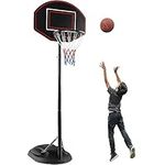 Goplus Portable Basketball Hoop Outdoor, 5.5-7.5 FT Basketball Goal with 5 Adjustable Height, 32" Shatterproof Backboard, Wheels, Fillable Base, Indoor Basketball Stand for Kids Teenagers Youth Adults