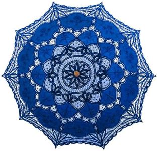 SQOIKOS Lace Parasol Umbrella Vintage Wedding Bridal Lace Umbrella for Decoration Photo Tea Party 32 Inch Adult Size (Royal Blue)