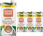 Good Karma Unsweetened Oatmilk + Barista Blend, 32 Ounce (Pack of 6), 800mg Omega -3s, Plant-Based Non-Dairy Milk Creamer Alternative with Oats, Flax and Peas, Lactose Free, Vegan, Shelf Stable