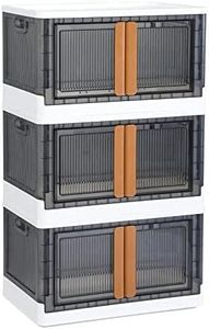 Folding storage box with lid-3Packs 19Gal Plastic Storage Bins for Closet Organizers and Storage,Stackable Storage Bins with Open Front Door, Storage Bins with wheels, Home Storage (White)