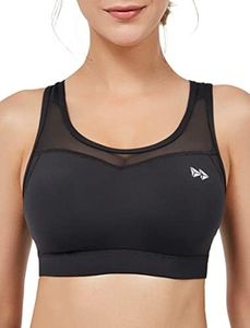 Yvette Women High Impact Sports Yoga Bra for Running, Black, 36D/DDD