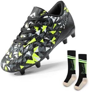 DREAM PAIRS Boys Girls Soccer Cleats Youth Firm Groud Football Shoes with Socks for Little/Big Kids,Size 3 Little Kid,Black/Neon/Green/Sock,HZ19003K-ACC