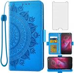 Asuwish Compatible with Moto Z2 Force Wallet Case and Tempered Glass Screen Protector Card Holder Flip Wrist Strap Cell Phone Cover for Motorola MotoZ2Force Droid MotoZ2 Z2Force Z 2 2Z Women Men Blue