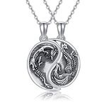 ONEFINITY Couple Necklaces 925 Sterling Silver Dragon and Phoenix Couple Pendant Necklace Yin Yang Necklace Valentines Day Jewelry for 2 Women Men friend friend