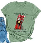 YourTops Women I May Look Calm But in My Head I've Pecked You 3 Times T-Shirt Graphic Shirt (2-Green,Medium)