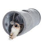 OHANA Collapsible Cat Tunnel Toy in suede, Cat tunnels for indoor cats rabbits with 2 holes and suspended ball Dia30*67cm