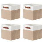 DULLEMELO 11 inch Cube Storage Bins,Fabric Storage Cubes for Organizing,Collapsible Foldable Linen Canvas Closet Storage Bins for Shelves Closet Bedroom Toys Home Office(White&Khaki)