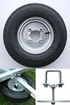 400x8, 4.00 x 8 inch trailer wheel and tyre with 4 ply tyre and 4 inch PCD complete with spare wheel carrier (NOT SUITABLE FOR ERDE TRAILERS) Pt no. LMX1750