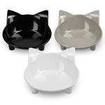 Navaris Cat Bowls with Ears (Set of 3) - Cute Feeding Bowl Set for Cats and Kittens - 210 ml (7.1 oz) Non-Slip Melamine Dishes for Food and Water - Black, Grey, White