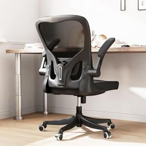 Monhey Ergonomic Office Chair with Lumbar Support, Adjustable Height, 2D Flip-up Arms, Breathable Black Mesh, Comfortable Desk Chair Chair for Home, Office, Study & Gaming
