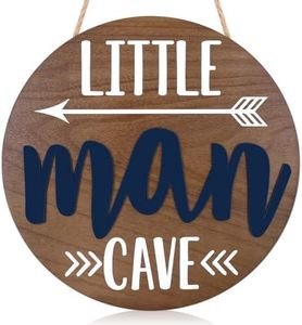 Little Man Cave Wooden Round Door Sign for Little Boy Nursery Room Wall Art Natural Wood Baby Toddler Kids Bedroom Living Room Hanging Rustic Farmhouse Decor -Blue