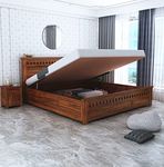 Ganpati Arts Solid Sheesham Wood Armania King Size Bed with Hydraulic Storage Bed for Bedroom Living Room Solid Wooden Furniture Double Bed for Home Hotels -(Natural Finish) 1 Year Warranty