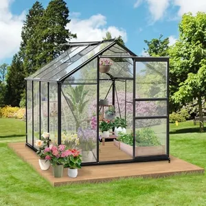 8 x 6 FT Polycarbonate Greenhouse, Large Walk-in Greenhouse with Door & Adjustable Roof Vent, Heavy Duty Aluminum Frame Greenhouse for Outside Garden Backyard, Black