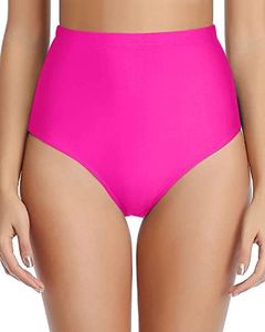 Tempt Me Women Retro High Waisted Bikini Bottoms Tummy Control Swimsuit Bottoms, Pink, X-Large