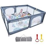 TuKIIE Baby Playpen for Toddlers, 71"x 59" Extra Large Play Pen Yards with Breathable Mesh for Babies, Indoor & Outdoor Kids Safety Play Activity Center with 2 Gates (Playmat & Balls are Not included)