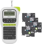 Brother P-Touch, PTH110BP, Portable Label Maker Bonus Bundle (4 Label Tapes Included) Handheld for Home, Home Office, and on-The-go use