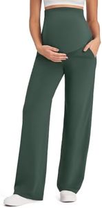 G4Free Maternity Clothes Wide Leg Pregnancy Dress Pants with Pockets Stretchy Quick Dry Workout Yoga Leggings Casual(Dark Forest Green,M,Petite)
