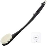Body Brush Back Scrubber, 17 in Never Mold Back Brush Long Handle for Shower, Exfoliating Brush Dry Brushing Body Brush for Men Women Elderly Deep Exfoliation Soft Glowing Skin (Black)