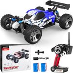 SIMREX 1:18 Scale All-Terrain Remote Control Car, 45 km/h, 4WD with 2.4 GHz Remote Control, RC Car with 2 Rechargeable Batteries, Gift for Children and Adults, Blue