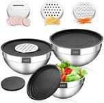 3 Pieces Mixing Bowl Set, Stainless Steel Nesting Bowls Set with Airtight Lids, Metal Bowl for Kitchen Baking/Serving, Space-Saving Storage & Dishwasher Safe, Size 2.5/4 / 5QT