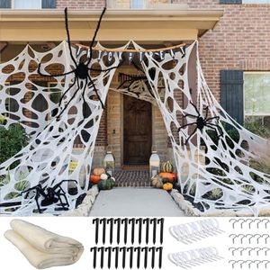 CMKTA Spider Web Halloween Decoration, Giant Elastic Spider Web Outdoor Decorations, DIY Flexible Spider Web Halloween Party Decor