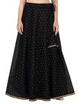 Studio Shringaar Women's Readymade Polyester Chanderi Silk Maxi Skirt Lahenga (Free Size, Black)