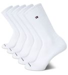 Tommy Hilfiger Men's Athletic Socks - Cushioned Crew Socks (5 Pack), Pure White, 7-12