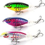 Hviomru 3Pcs Whopper Fishing Lure for Bass Popper Top Water Fishing Lures with Floating Rotating Tail Barb Treble Hooks in Saltwater Freshwater Plopping Lures Kit,A