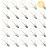 Tomshine 25 Pack LED E12 Edison Screw Globe G40 Bulbs 2200K Warm White Clear Glass Bulbs Replacement for String Lights Indoor Outdoor Decoration IP44 Waterproof(AC220V-240V)