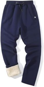 Flygo Men's Fleece Pants Sherpa Lined Sweatpants Active Athletic Winter Warm Jogger Pants(Straight Bottom Navy-M)